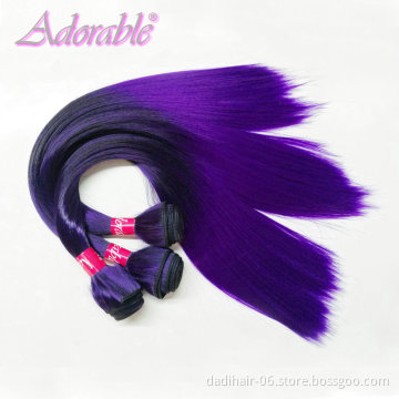 factory wholesale price silk straight ombre two tone color hair weaving,synthetic hair bundle T1bpurple